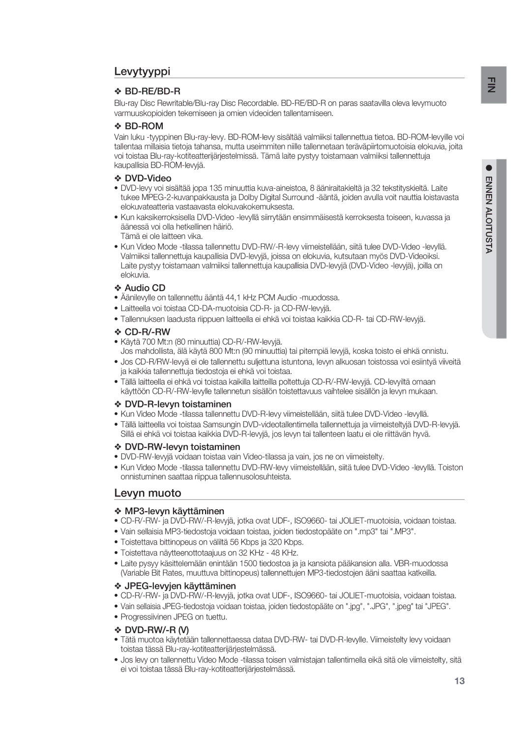 Samsung HT-BD7255R/XEE manual Levytyyppi, Levyn muoto 