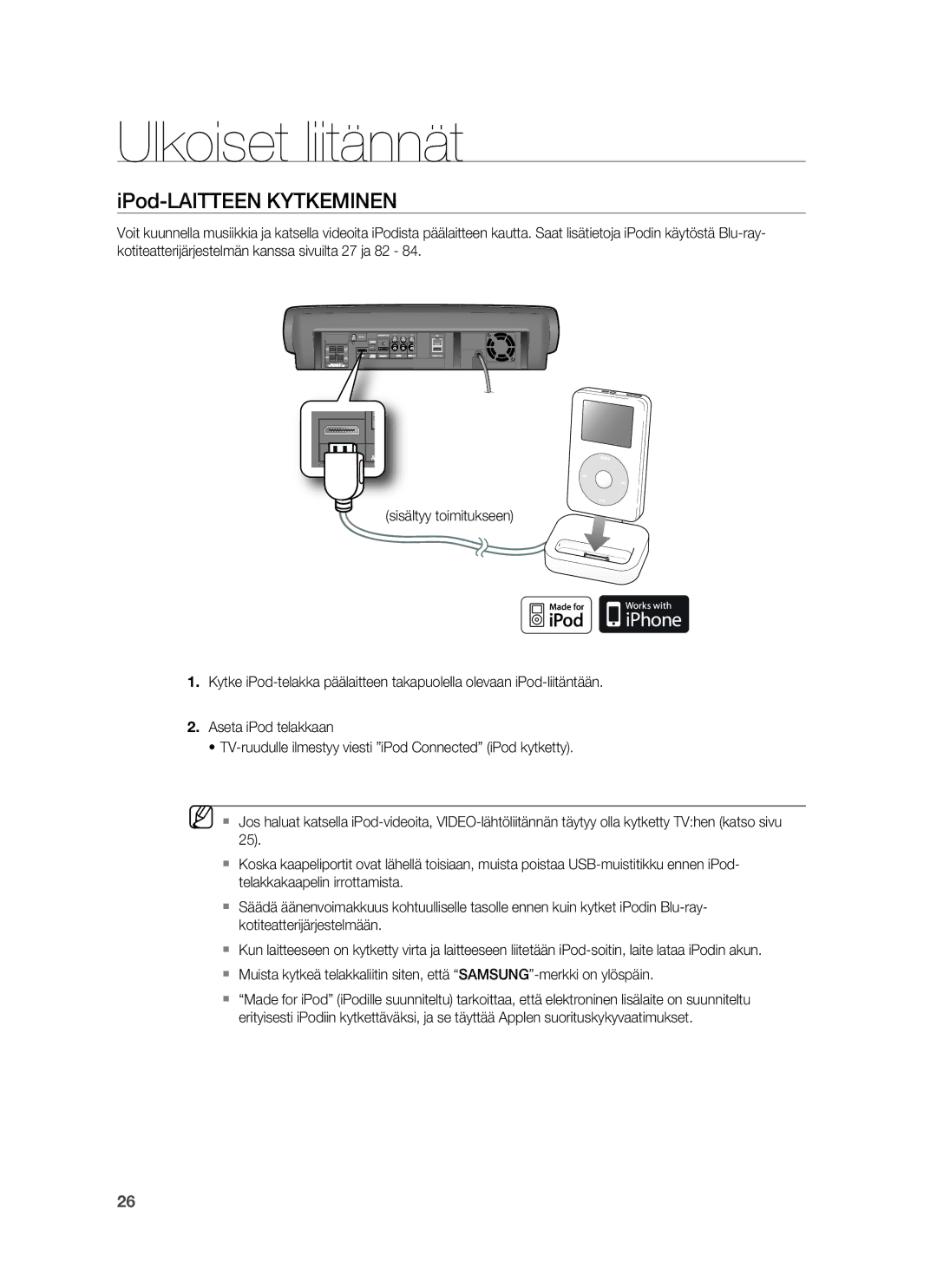 Samsung HT-BD7255R/XEE manual IPod-LAITTEEN Kytkeminen 