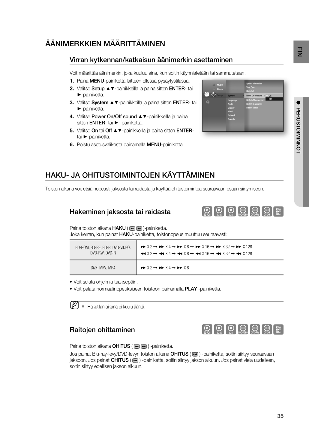 Samsung HT-BD7255R/XEE Äänimerkkien Määrittäminen, HAKU- JA Ohitustoimintojen Käyttäminen, Hakeminen jaksosta tai raidasta 