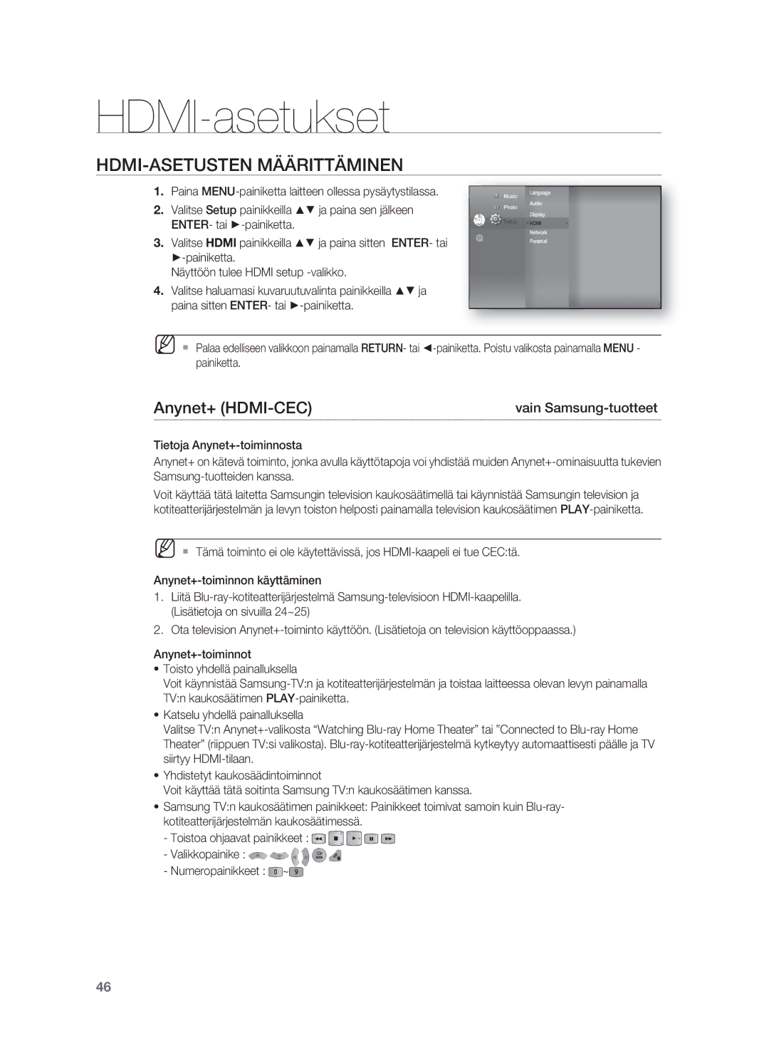 Samsung HT-BD7255R/XEE manual HDMI-asetukset 