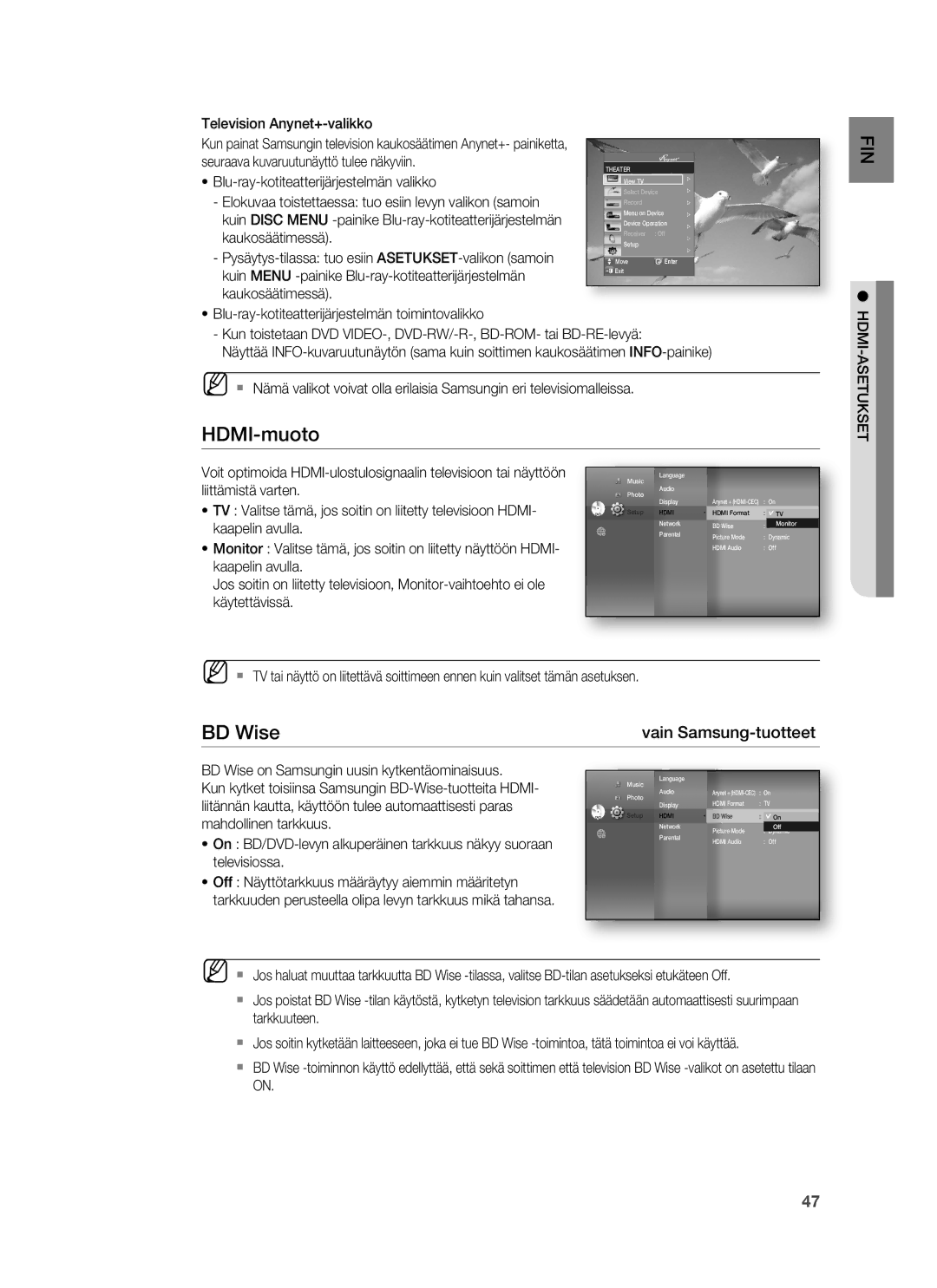 Samsung HT-BD7255R/XEE manual HDMI-muoto, Hdmi-Asetukset 