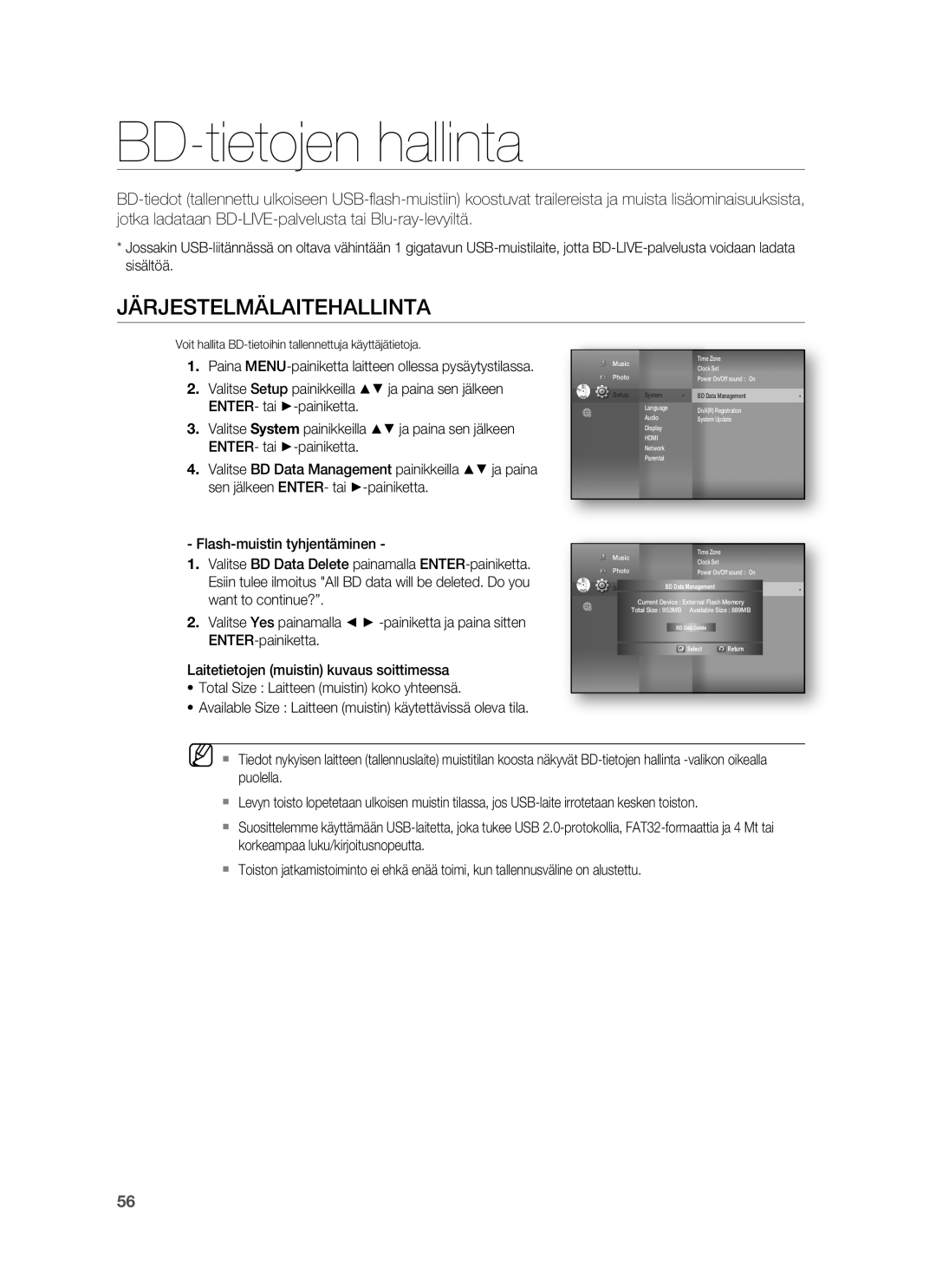 Samsung HT-BD7255R/XEE manual BD-tietojen hallinta, Järjestelmälaitehallinta 