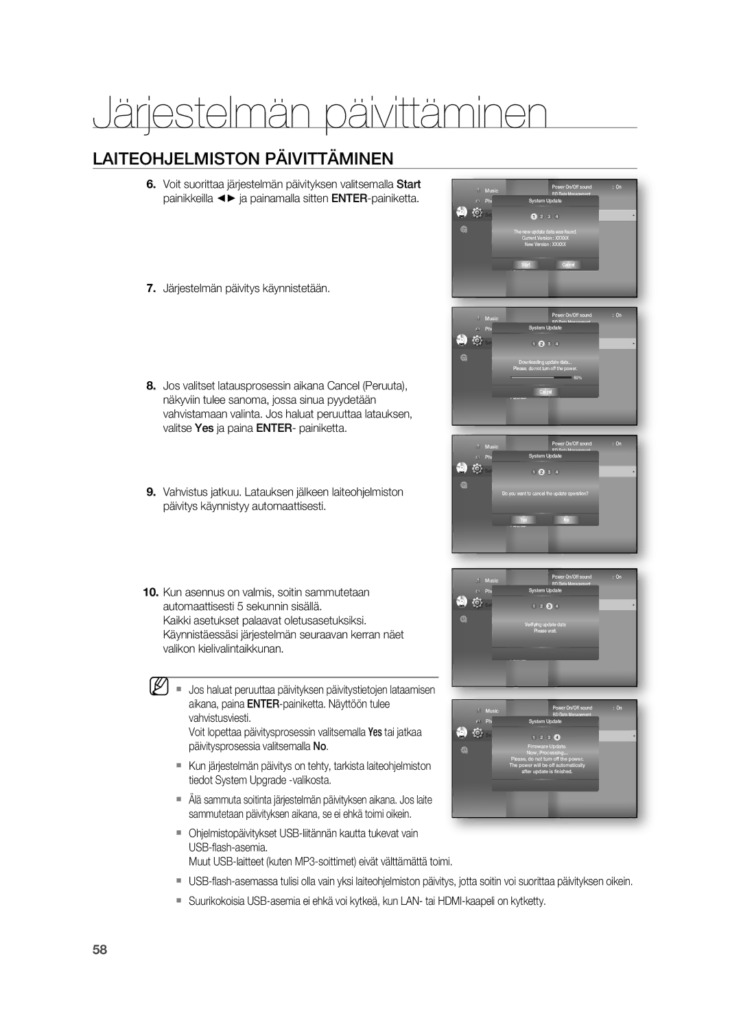 Samsung HT-BD7255R/XEE manual Järjestelmän päivitys käynnistetään, YesNo 