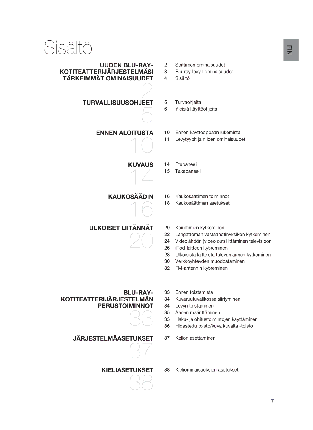 Samsung HT-BD7255R/XEE manual Sisältö 