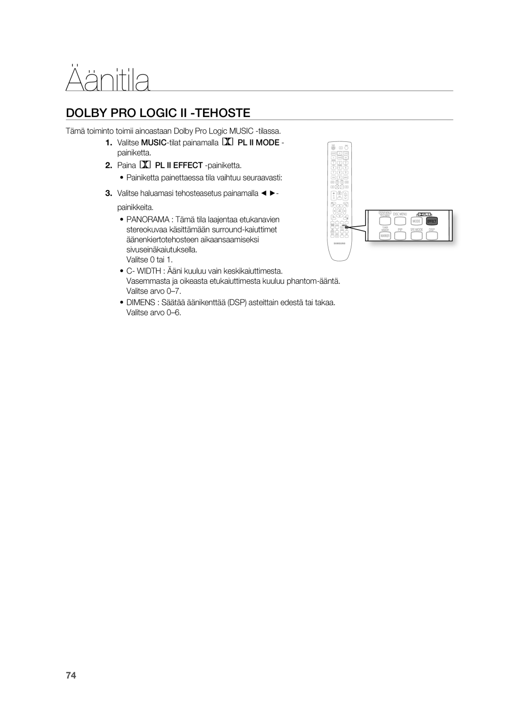 Samsung HT-BD7255R/XEE manual Dolby PRO Logic II -TEHOSTE 