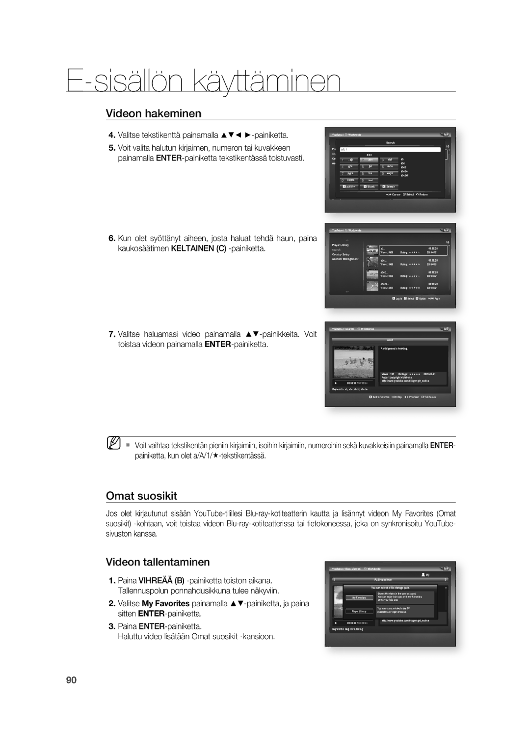 Samsung HT-BD7255R/XEE manual Omat suosikit, Valitse tekstikenttä painamalla -painiketta 