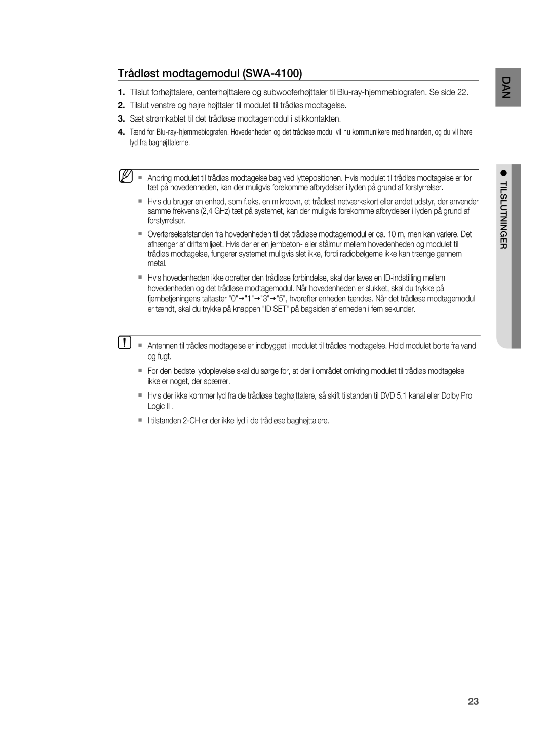 Samsung HT-BD7255R/XEE manual Trådløst modtagemodul SWA-4100 