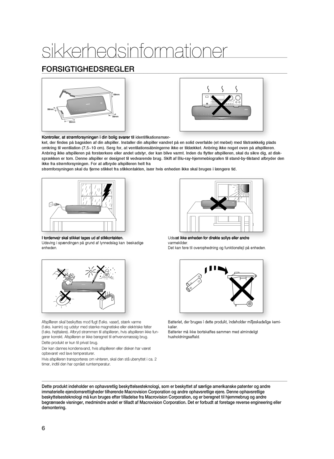 Samsung HT-BD7255R/XEE manual Forsigtighedsregler 