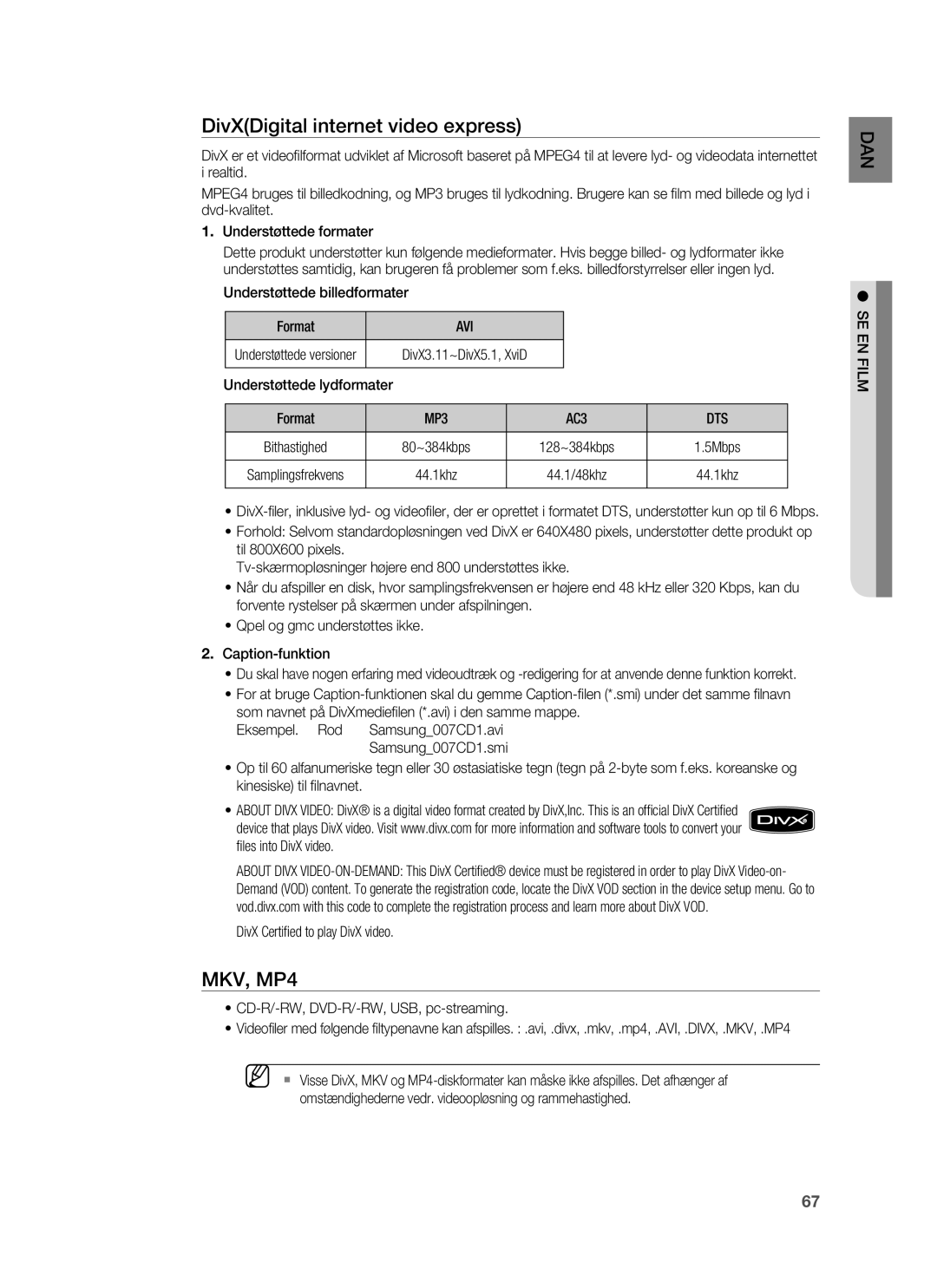 Samsung HT-BD7255R/XEE manual DivXDigital internet video express, Avi, Dts 