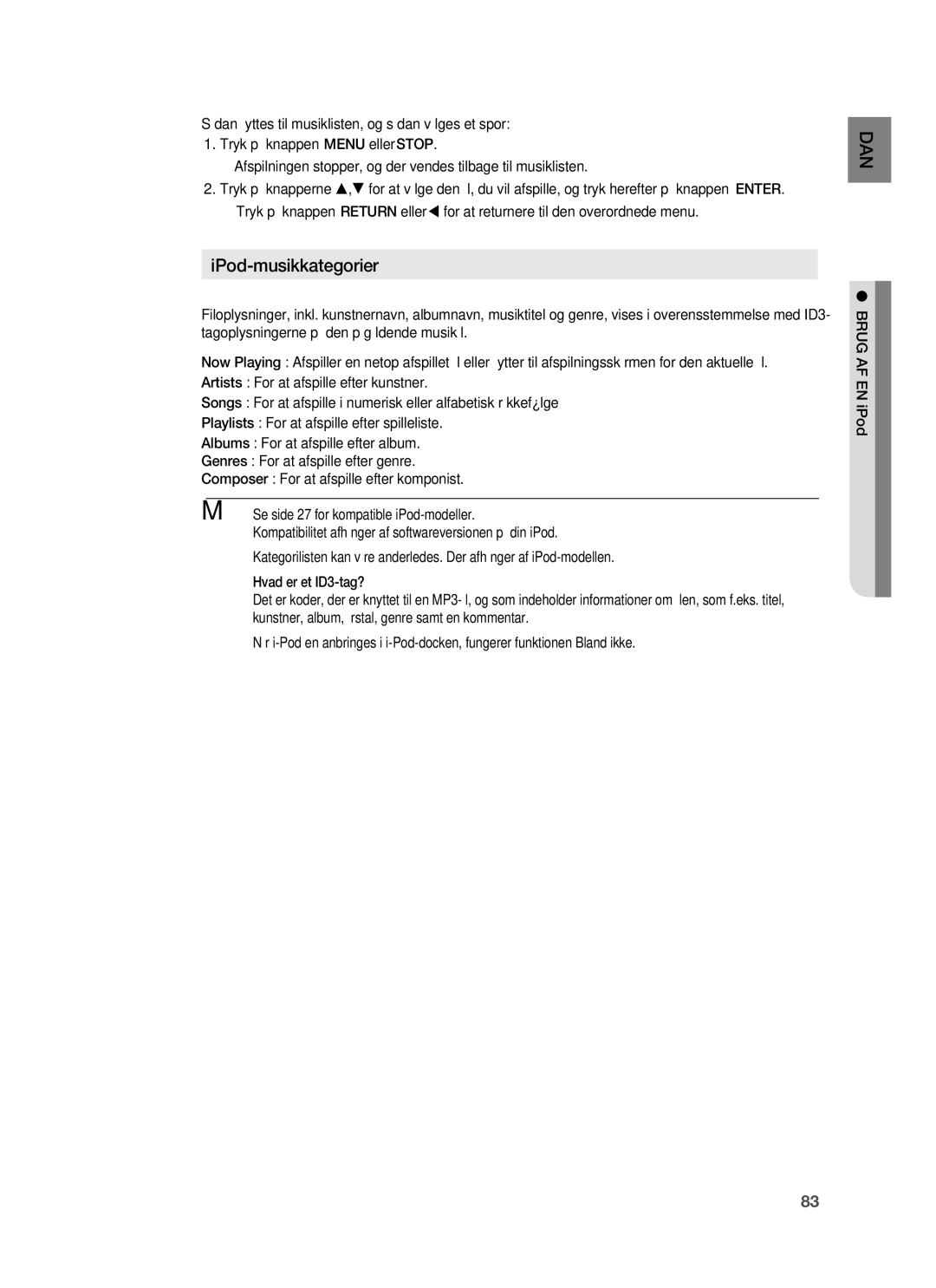 Samsung HT-BD7255R/XEE manual IPod-musikkategorier 