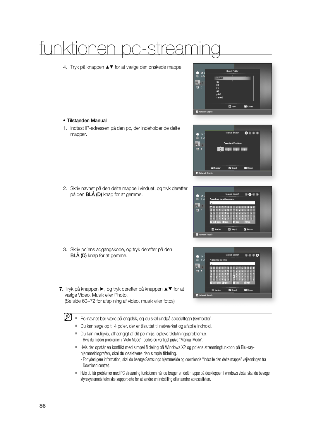 Samsung HT-BD7255R/XEE manual Tryk på knappen for at vælge den ønskede mappe 