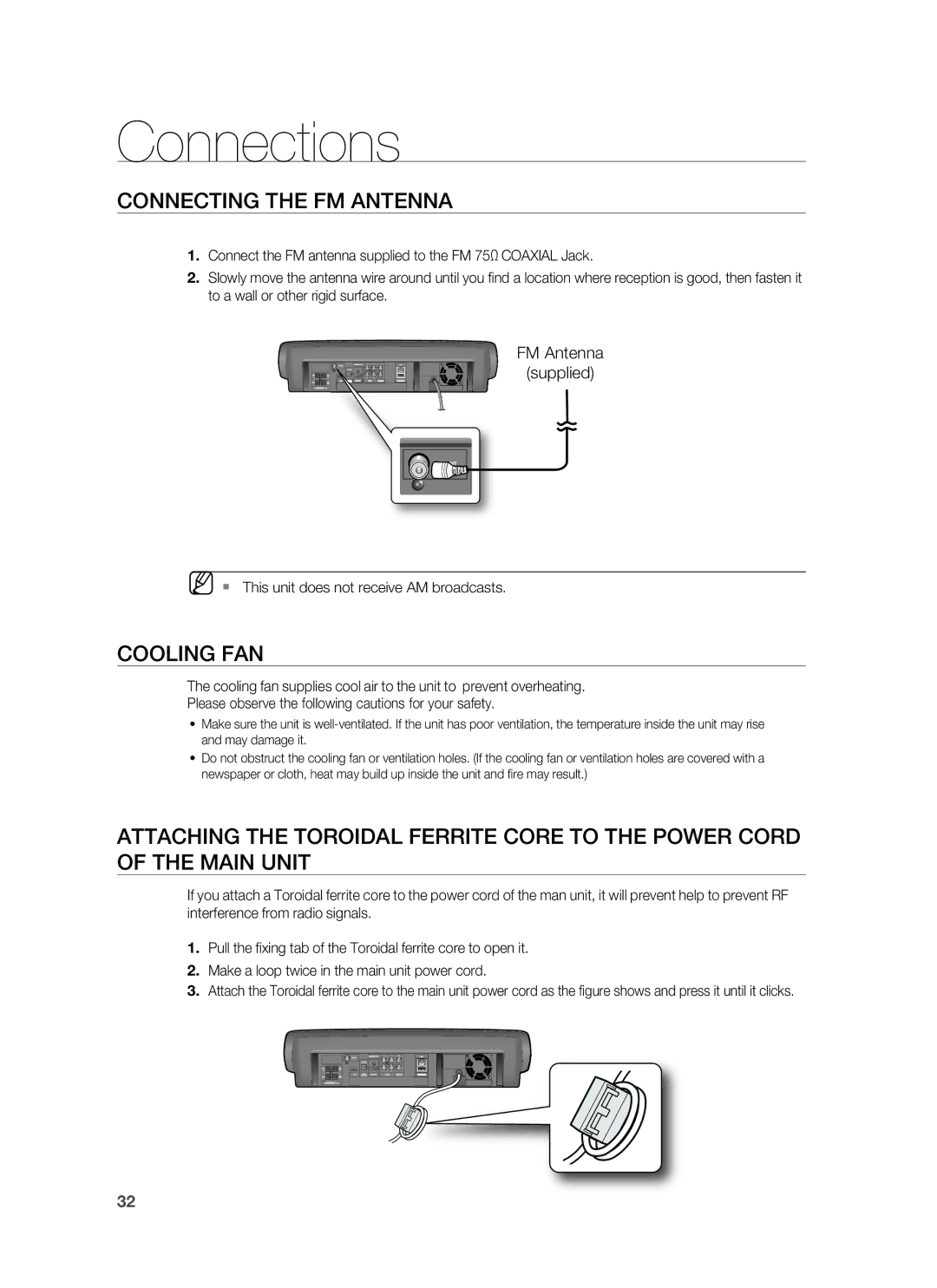 Samsung HT-BD7255R/XEE, HT-BD7255R/XEF, HT-BD7255R/EDC manual Connecting the FM Antenna, Cooling FAN, FM Antenna Supplied 