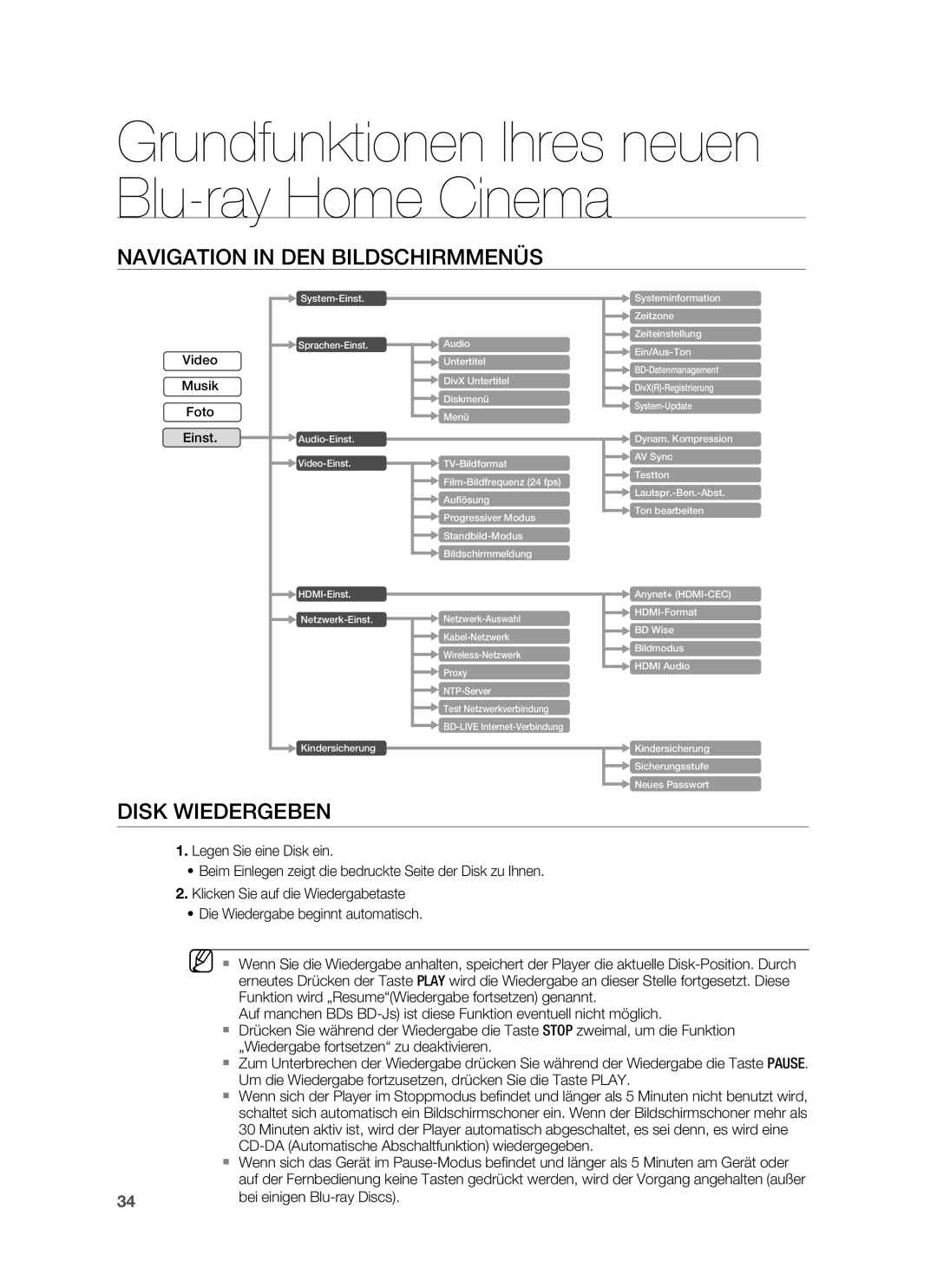 Samsung HT-BD7255R/XEF, HT-BD7255R/EDC manual Navigation in DEN Bildschirmmenüs, Disk Wiedergeben, Bei einigen Blu-ray Discs 