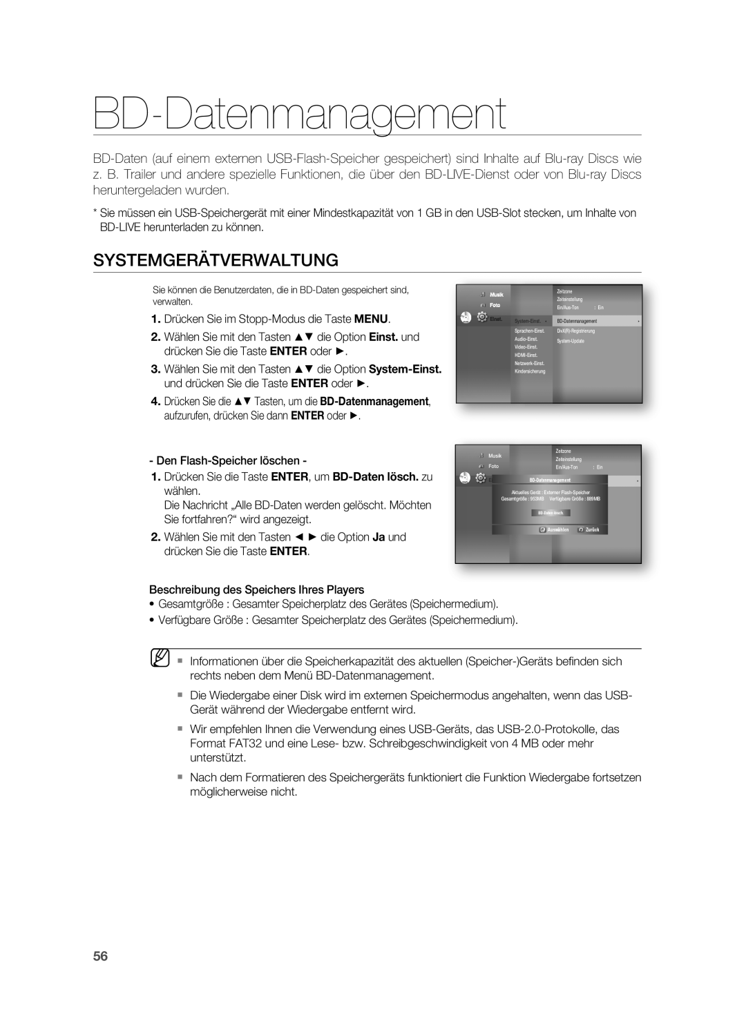 Samsung HT-BD7255R/XEF, HT-BD7255R/EDC manual BD-Datenmanagement, Systemgerätverwaltung 