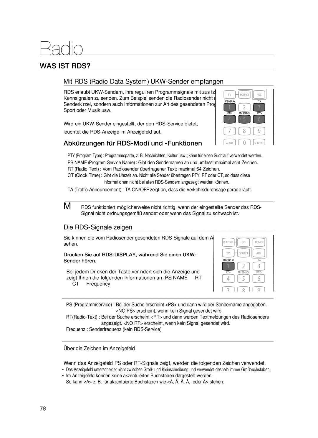 Samsung HT-BD7255R/XEF manual Was Ist Rds?, Mit RDS Radio Data System UKW-Sender empfangen, Die RDS-Signale zeigen 