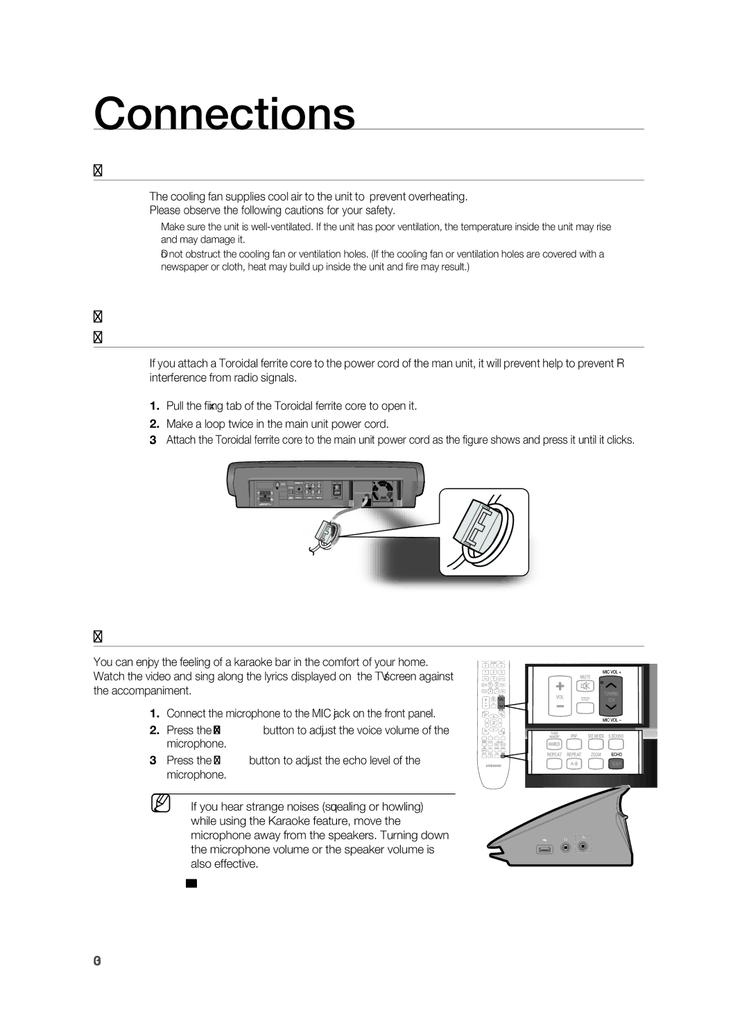 Samsung HT-BD7255R/XER manual Cooling FAN, Connecting Microphone 