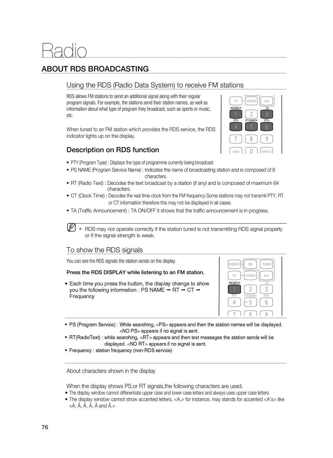 Samsung HT-BD7255R/XER manual About RDS Broadcasting, Using the RDS Radio Data System to receive FM stations 