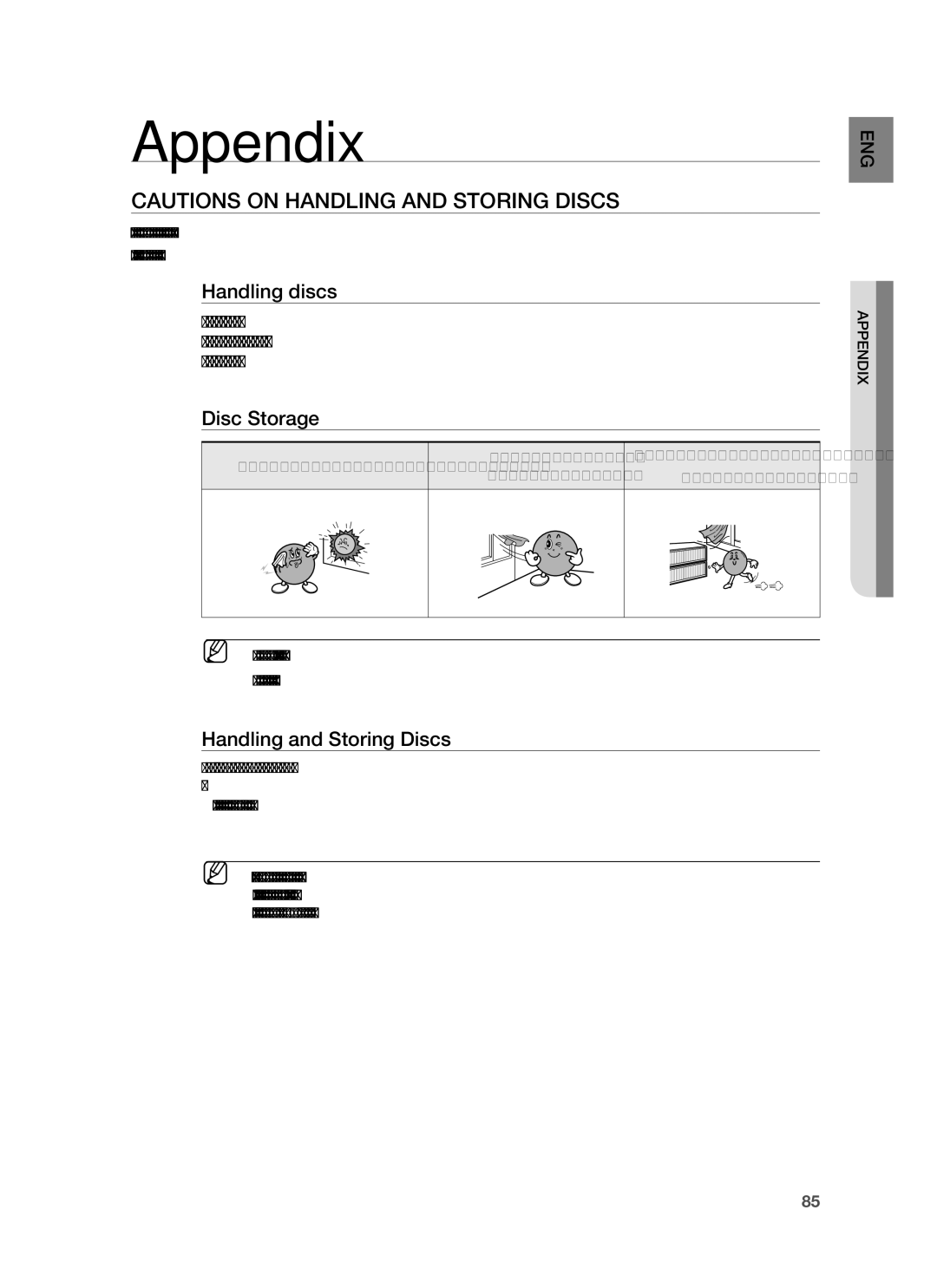 Samsung HT-BD7255R/XER manual Appendix, Handling discs, Disc Storage, Handling and Storing Discs 