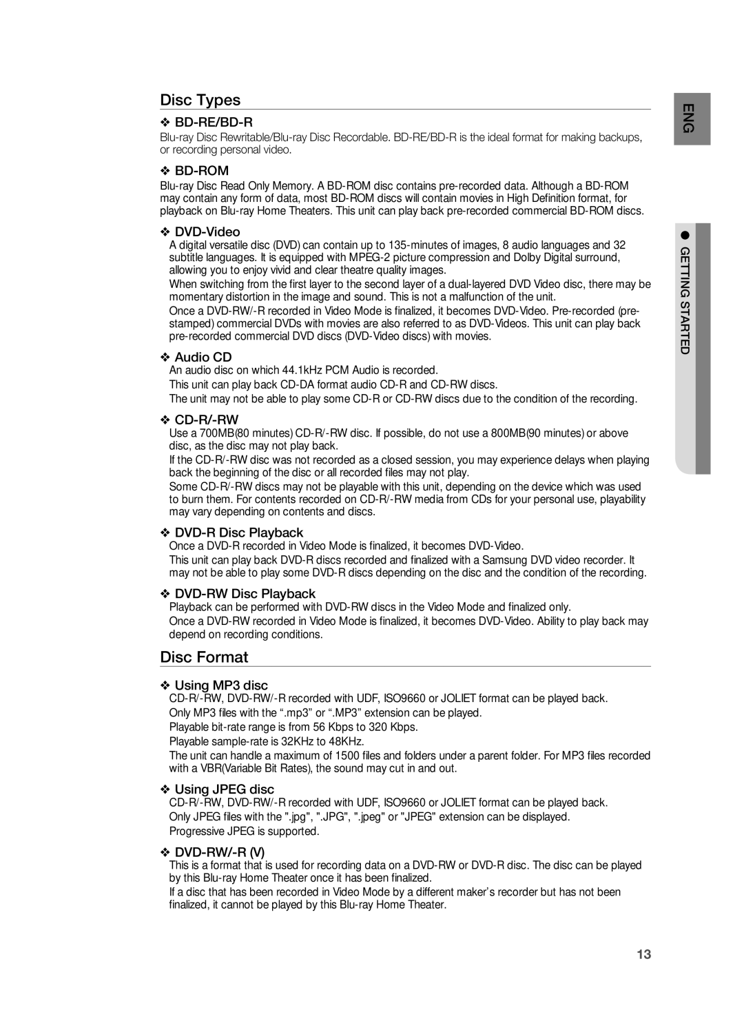 Samsung HT-BD8200 user manual Disc Types, Disc Format 