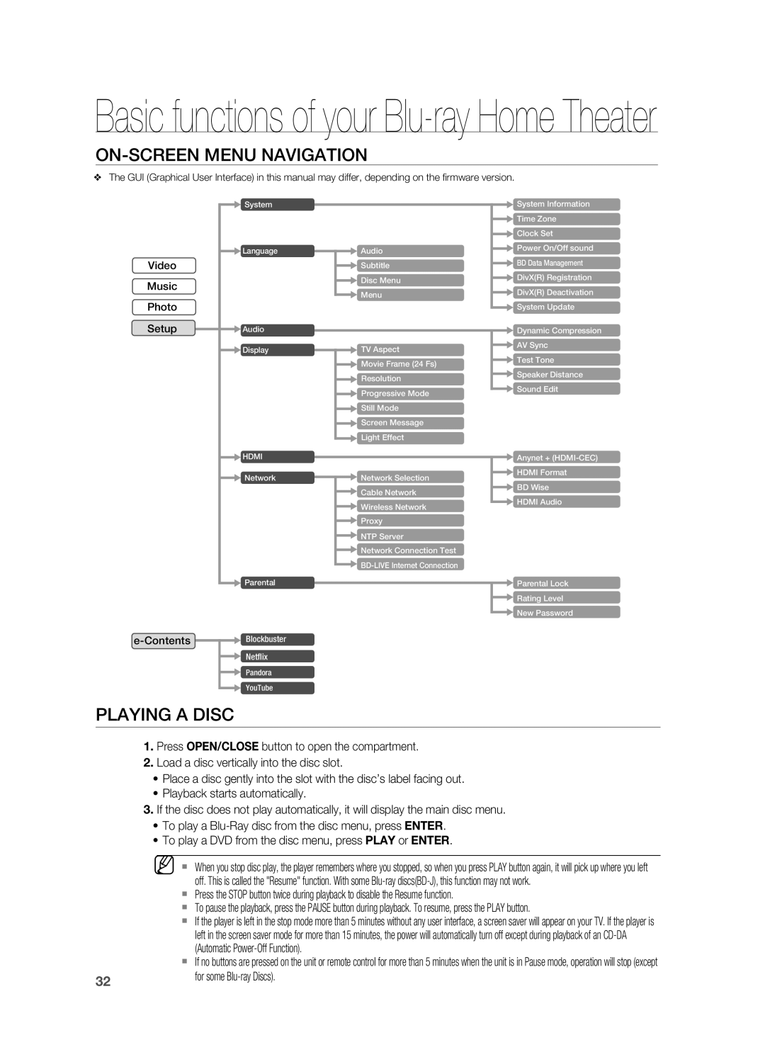 Samsung HT-BD8200 user manual ON-SCREEN Menu Navigation, Playing a Disc, For some Blu-ray Discs 