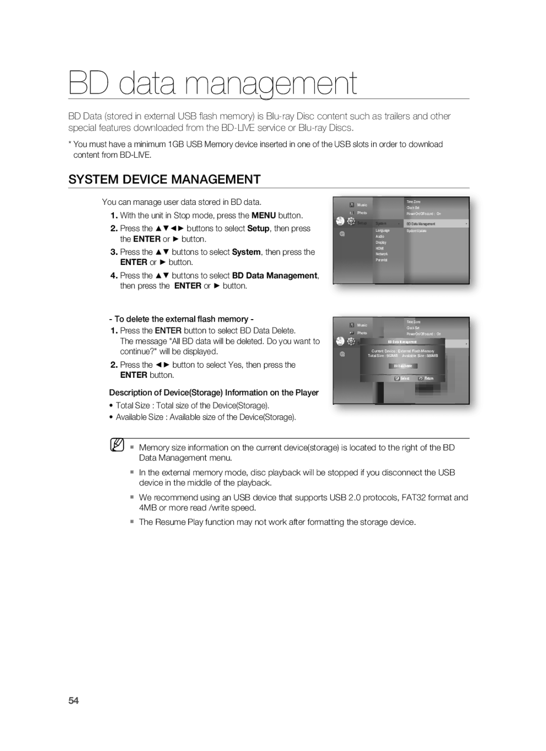 Samsung HT-BD8200 user manual BD data management, System Device Management 