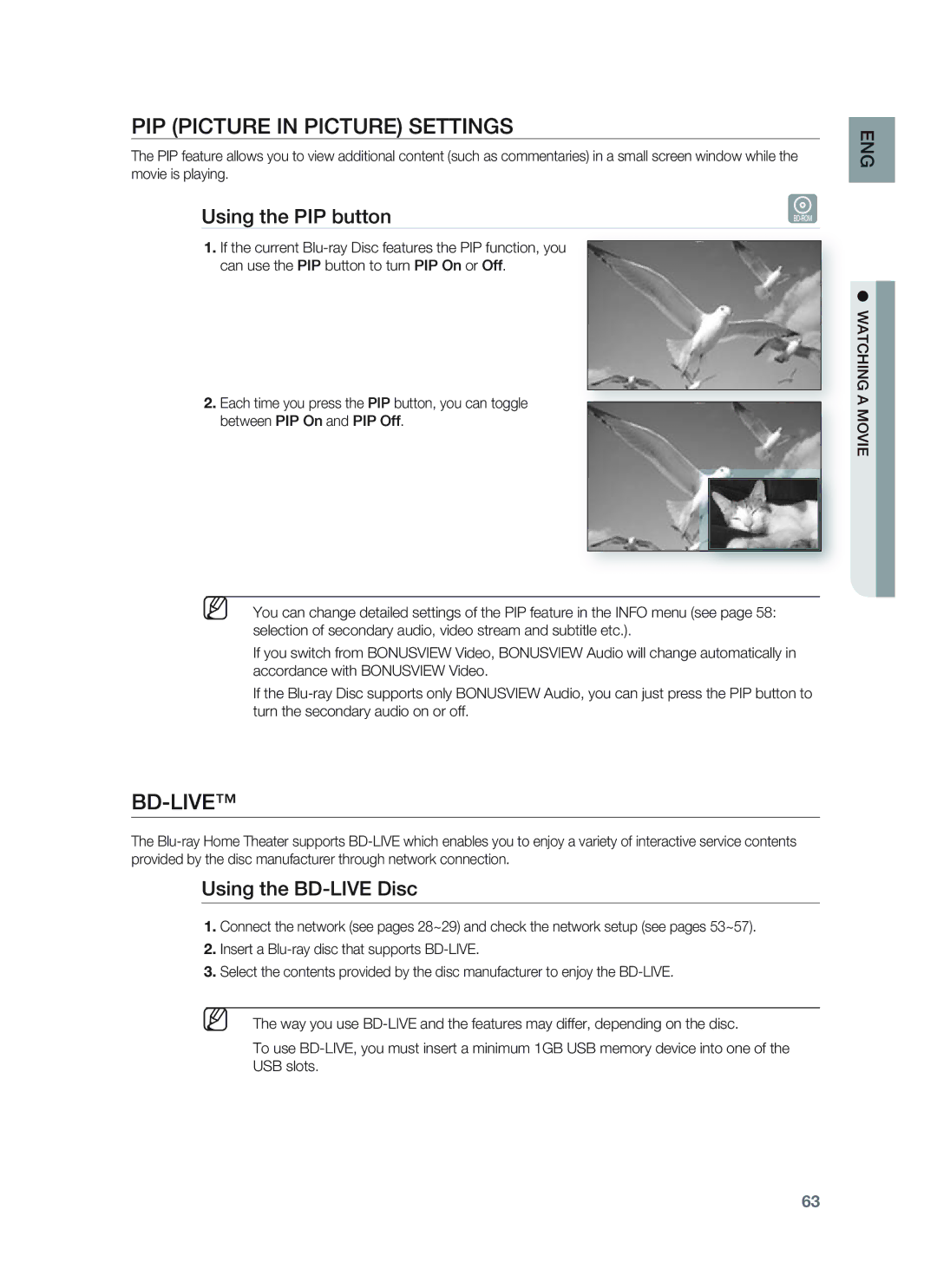 Samsung HT-BD8200 user manual PIP Picture in Picture Settings 