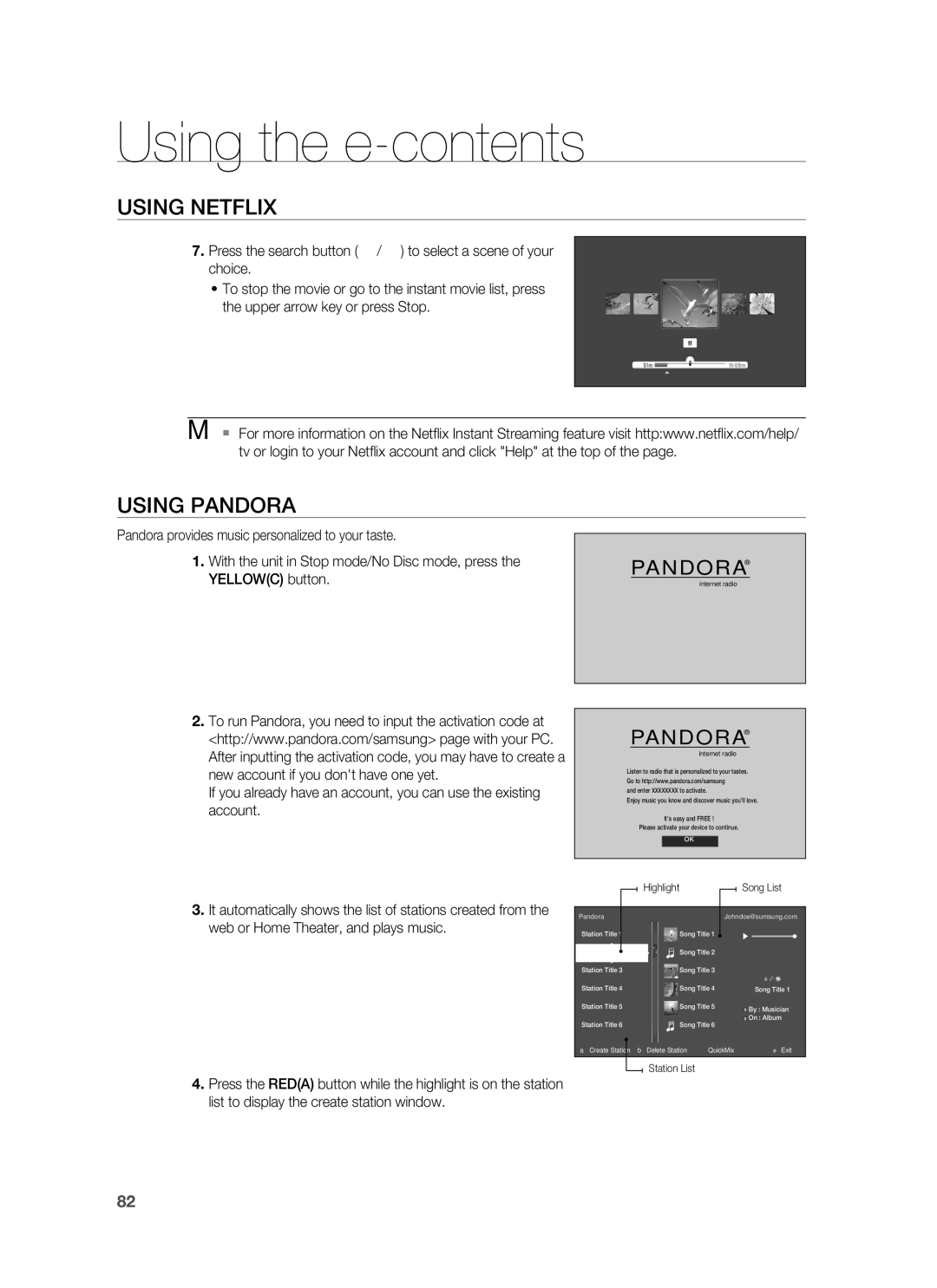 Samsung HT-BD8200 user manual Using Pandora, Highlight Song List 