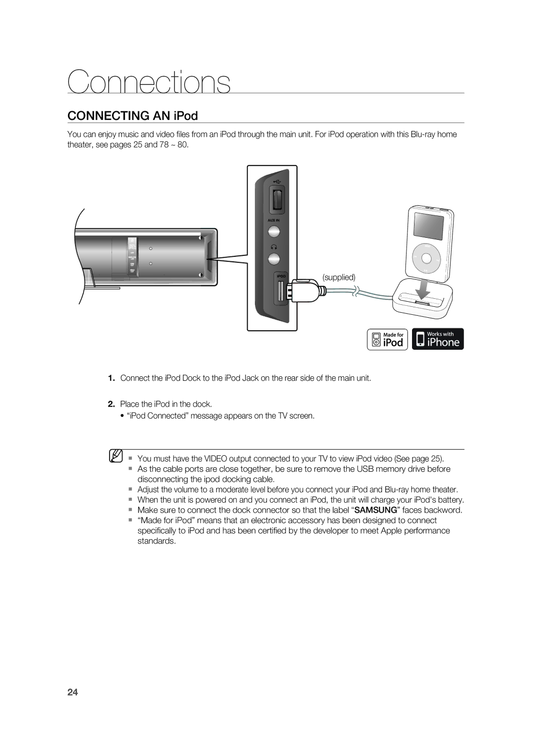 Samsung HT-BD8200 user manual Connecting AN iPod 