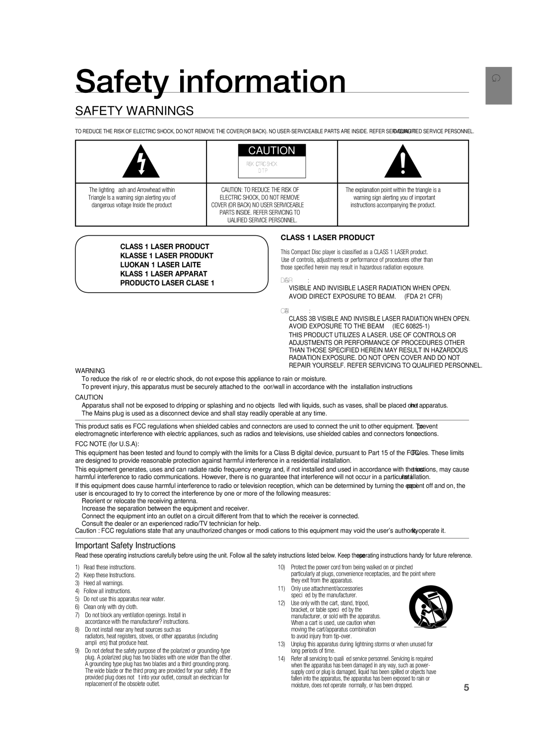 Samsung HT-BD8200 user manual Safety information, Safety Warnings, Important Safety Instructions 