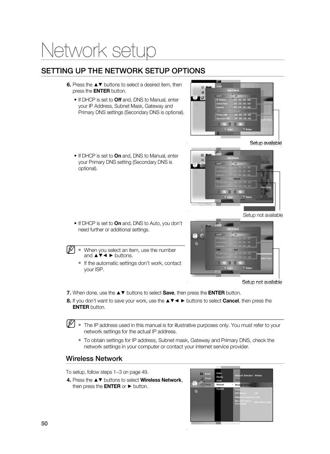 Samsung HT-BD8200 user manual Network setup, Wireless Network 