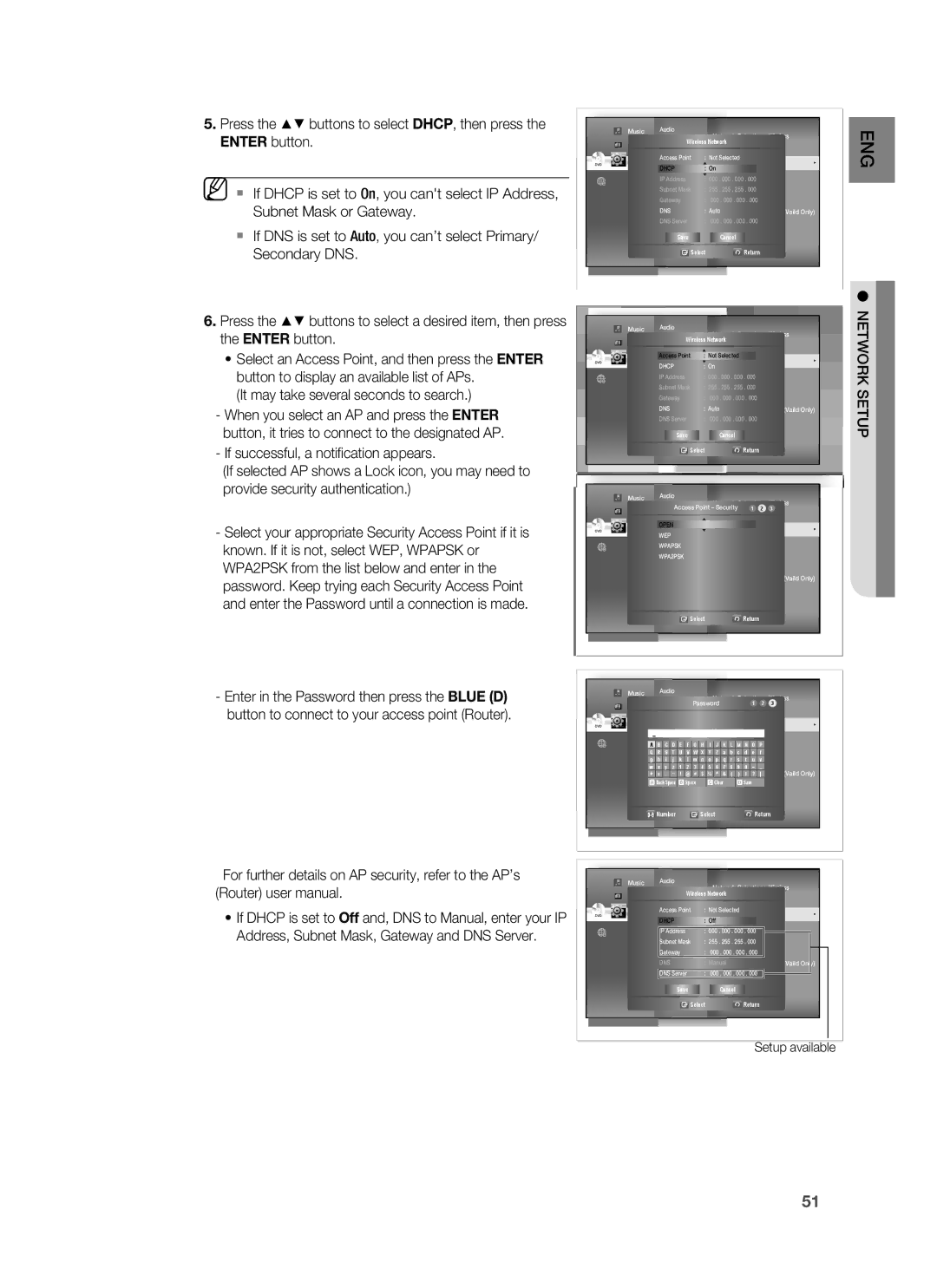 Samsung HT-BD8200 user manual It may take several seconds to search, Display Wireless Network 