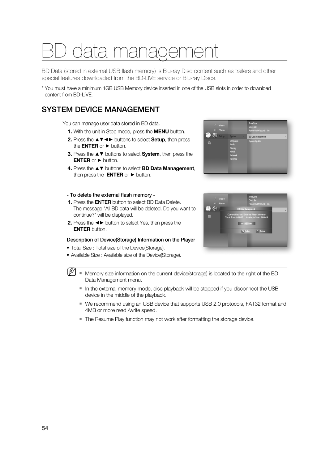Samsung HT-BD8200 user manual BD data management, System Device Management 