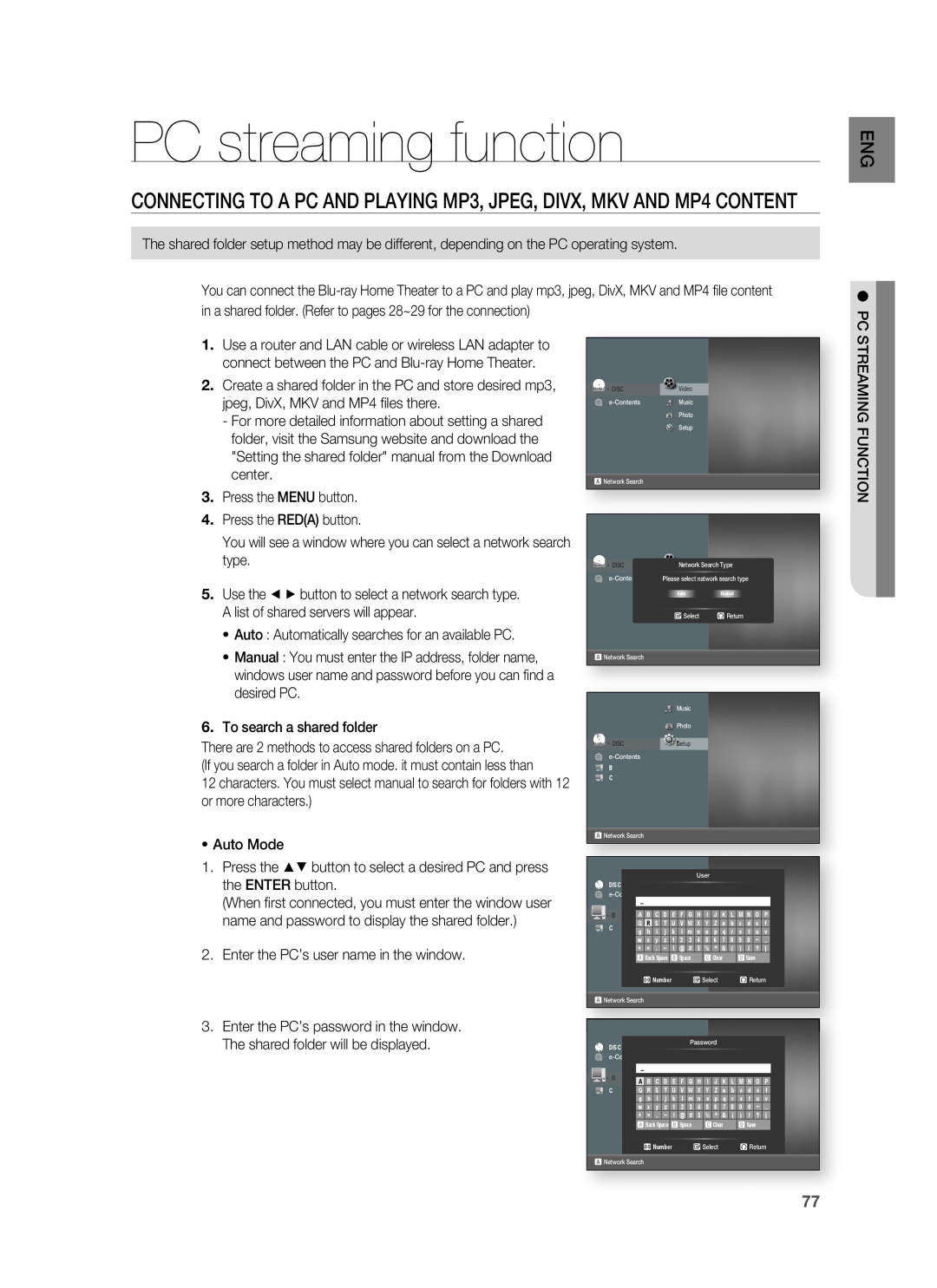 Samsung HT-BD8200 user manual PC streaming function 