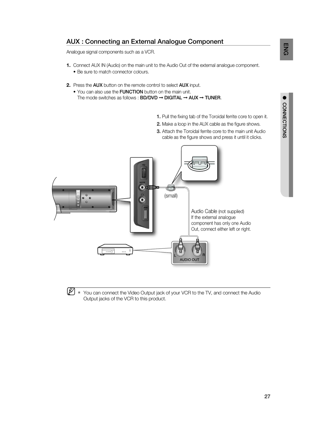 Samsung HT-BD8200T/XEF, HT-BD8200T/EDC, HT-BD8200T/ADL, HT-BD8200T/XET AUX Connecting an External Analogue Component, Small 