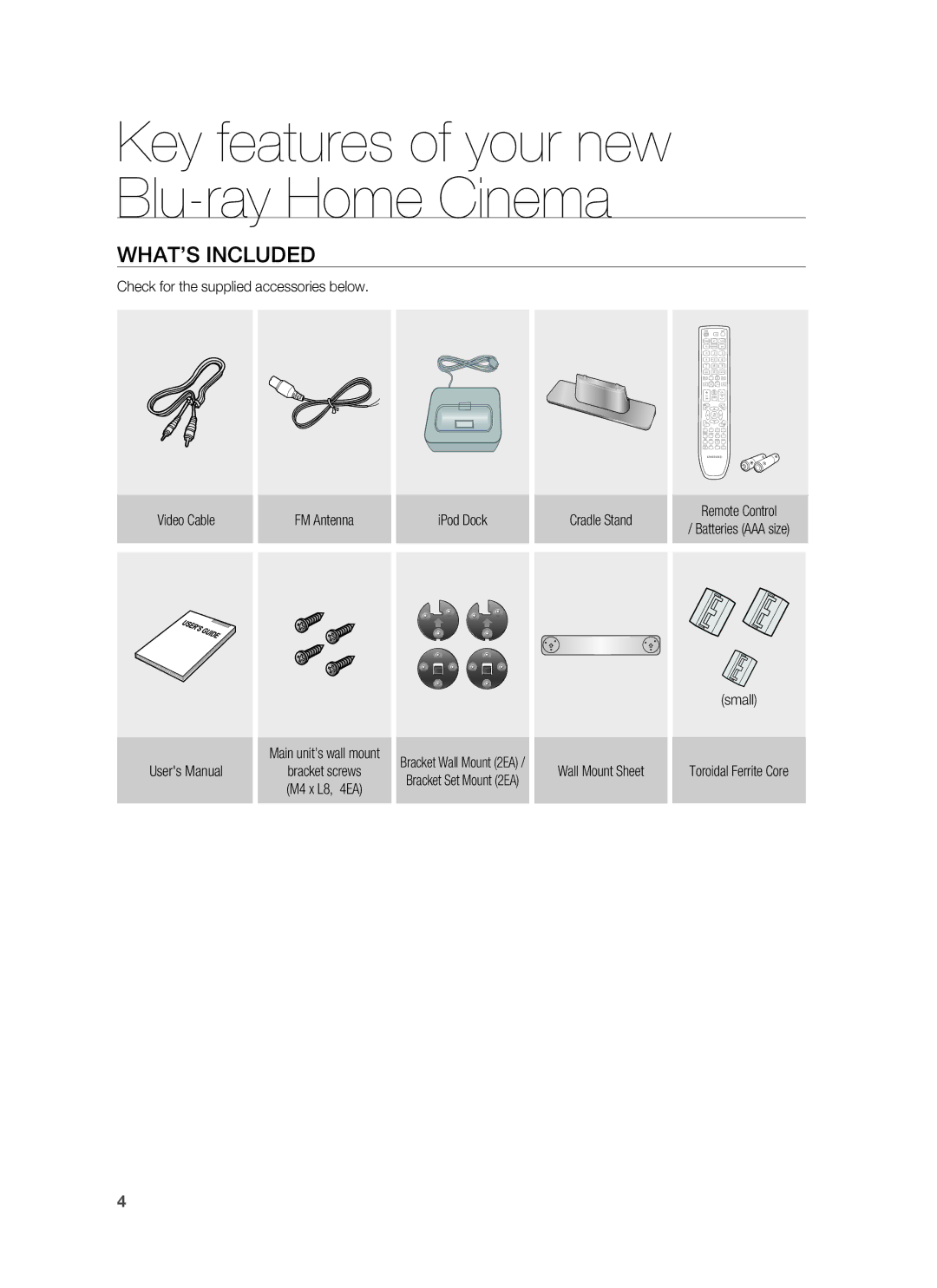 Samsung HT-BD8200T/XEE, HT-BD8200T/EDC, HT-BD8200T/ADL, HT-BD8200T/XEF, HT-BD8200T/XET manual WHAT’S Included, IPod Dock 