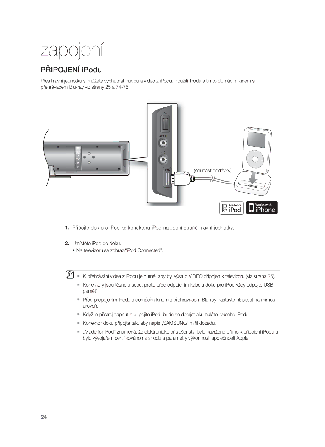 Samsung HT-BD8200T/EDC manual Připojení iPodu 