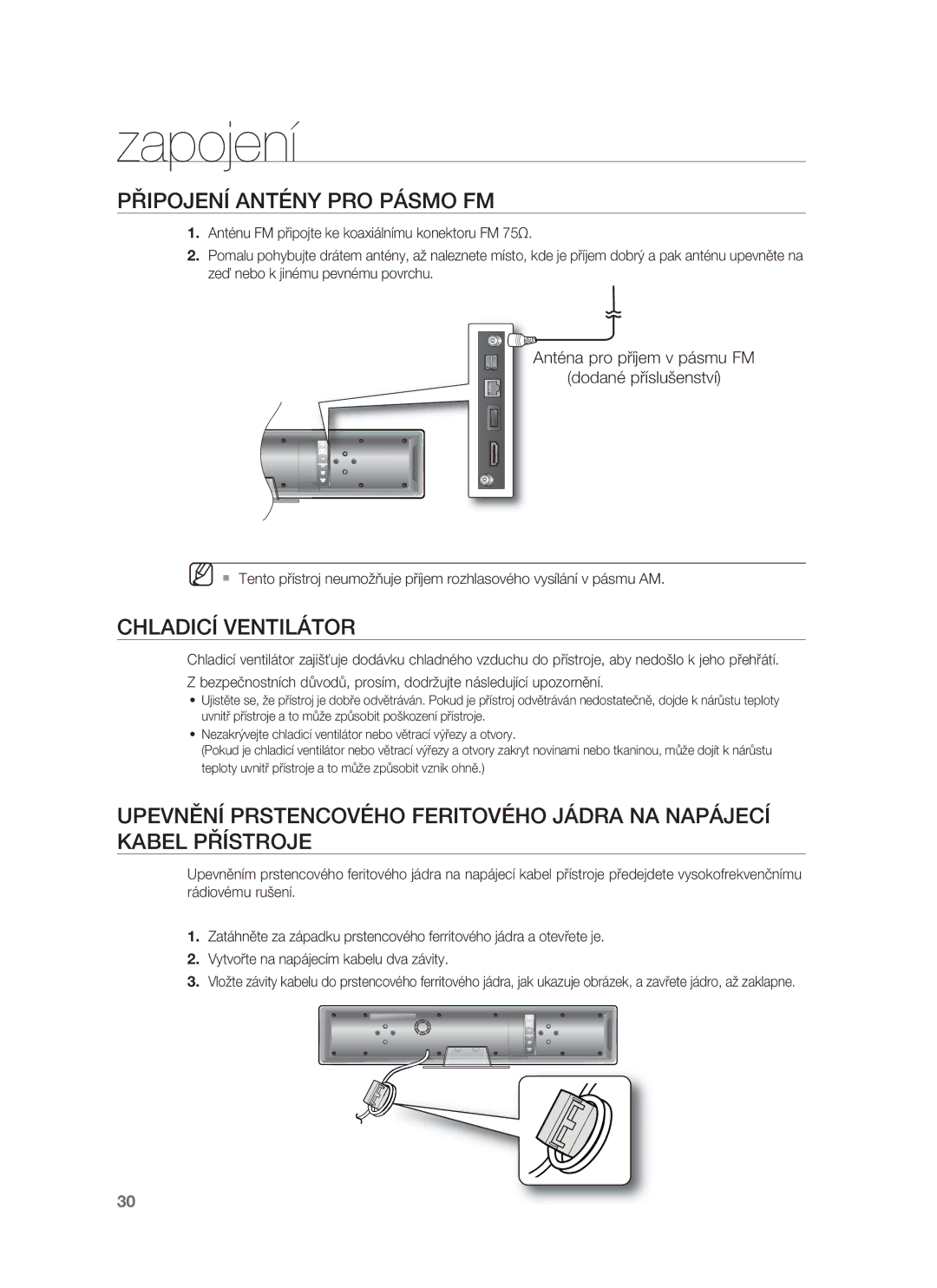 Samsung HT-BD8200T/EDC manual Připojení Antény PRO Pásmo FM, Chladicí Ventilátor 