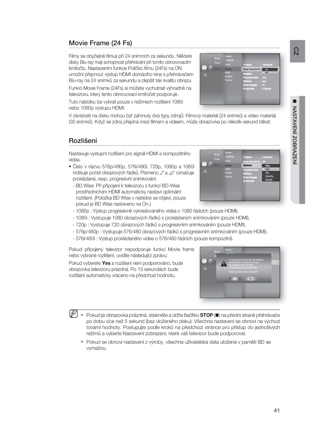 Samsung HT-BD8200T/EDC manual Movie Frame 24 Fs, Rozlišení 