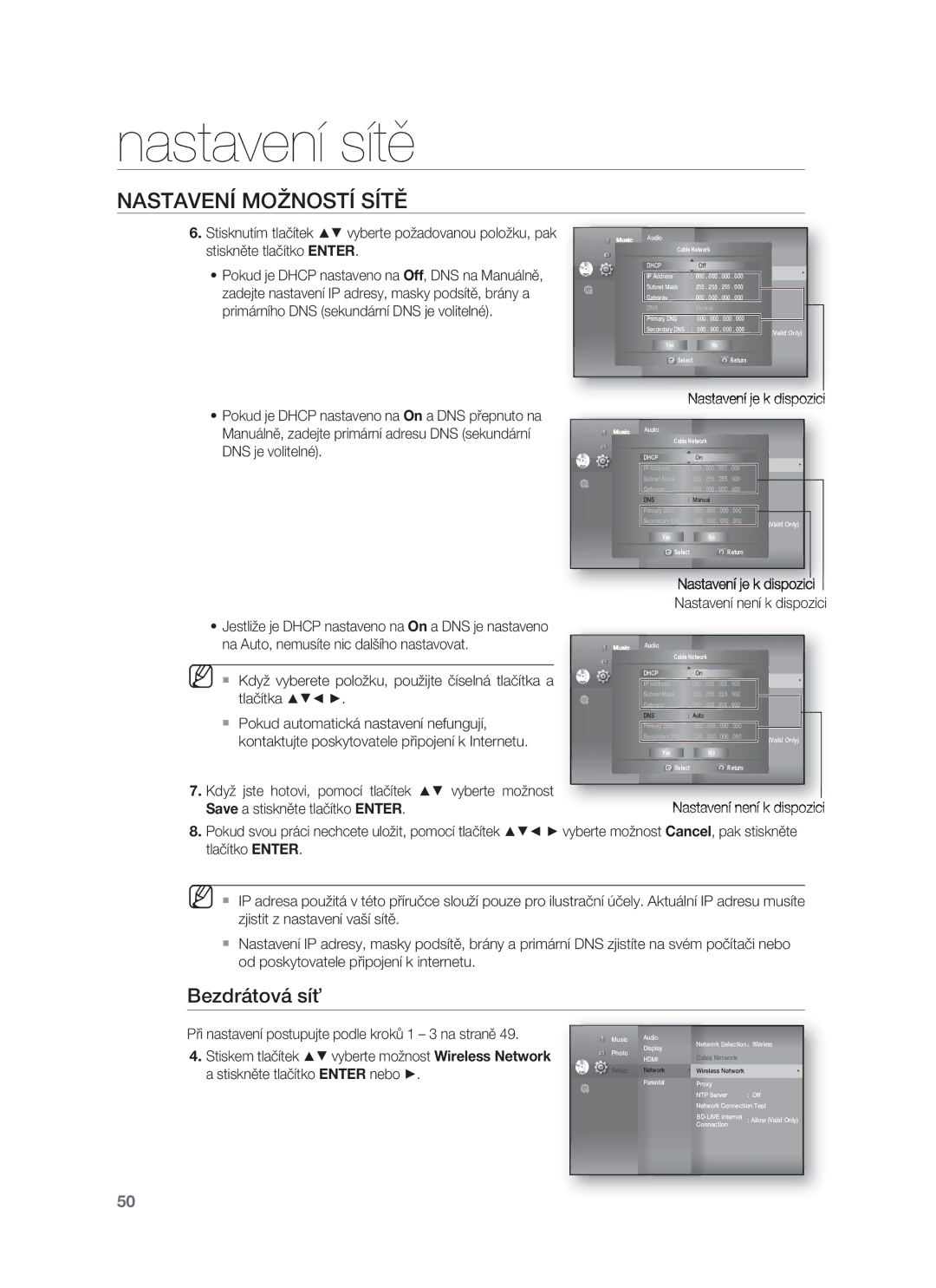 Samsung HT-BD8200T/EDC manual Bezdrátová síť 