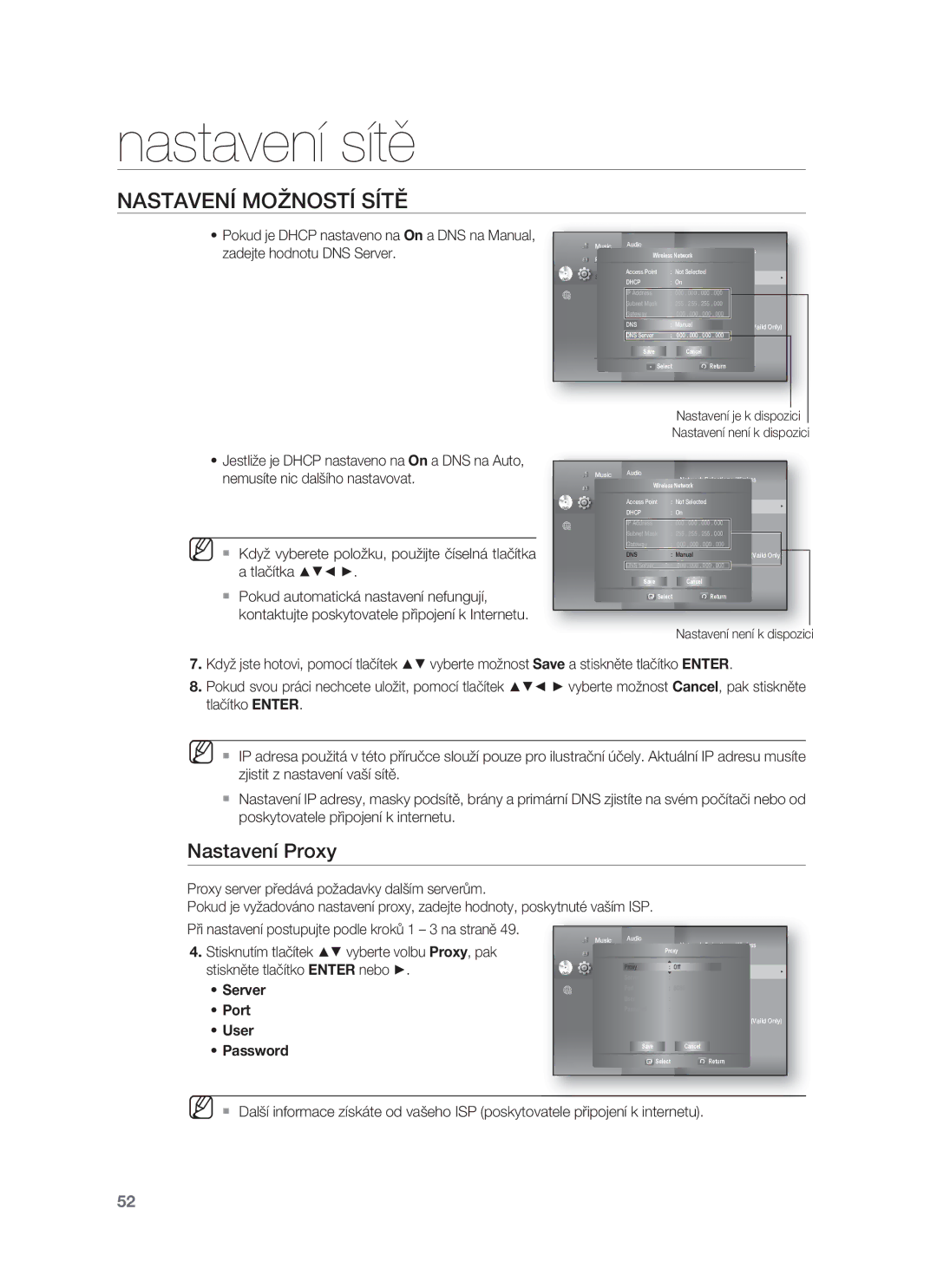 Samsung HT-BD8200T/EDC manual Nastavení Proxy, Když vyberete položku, použijte číselná tlačítka 