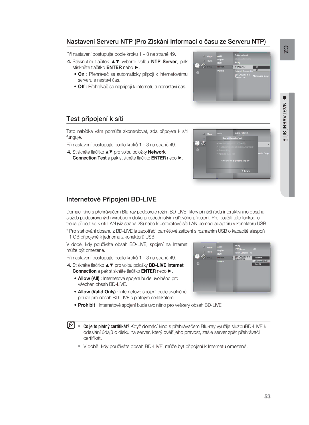 Samsung HT-BD8200T/EDC manual Test připojení k síti, Internetové Přípojení BD-LIVE, Funguje, Může být omezené 