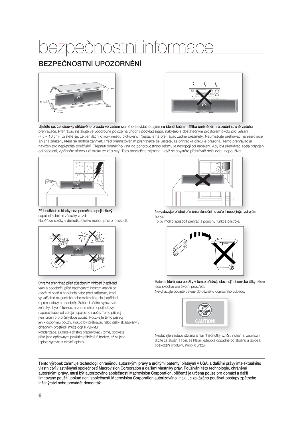 Samsung HT-BD8200T/EDC manual Bezpečnostní Upozornění 