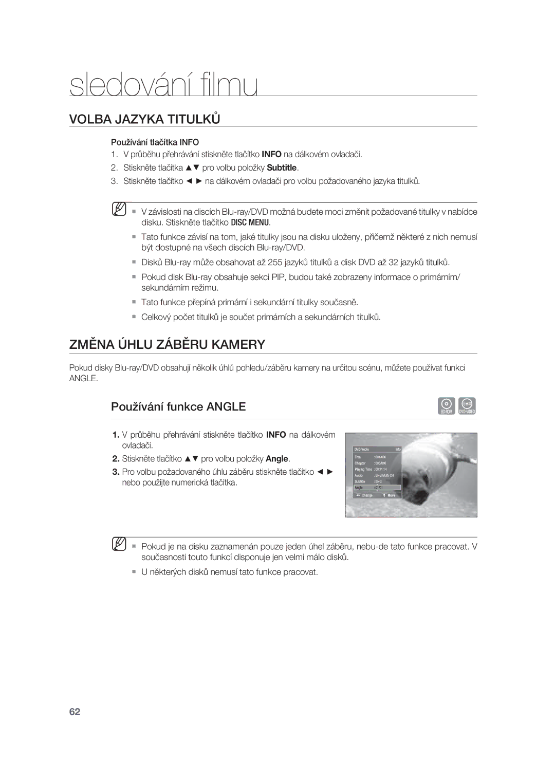 Samsung HT-BD8200T/EDC manual Změna Úhlu Záběru Kamery, Používání funkce Angle 