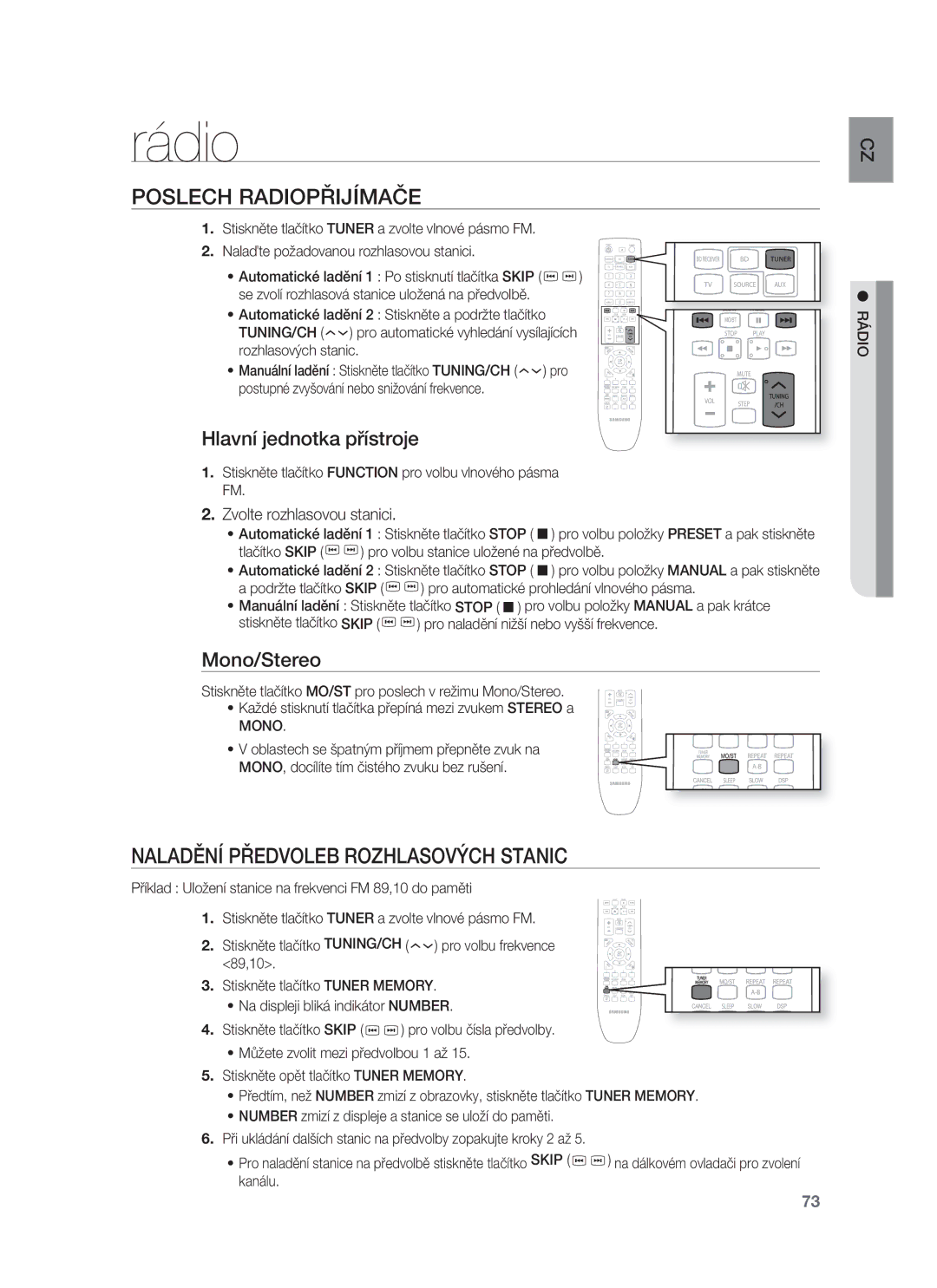 Samsung HT-BD8200T/EDC Rádio, Poslech Radiopřijímače, Naladění Předvoleb Rozhlasových Stanic, Hlavní jednotka přístroje 