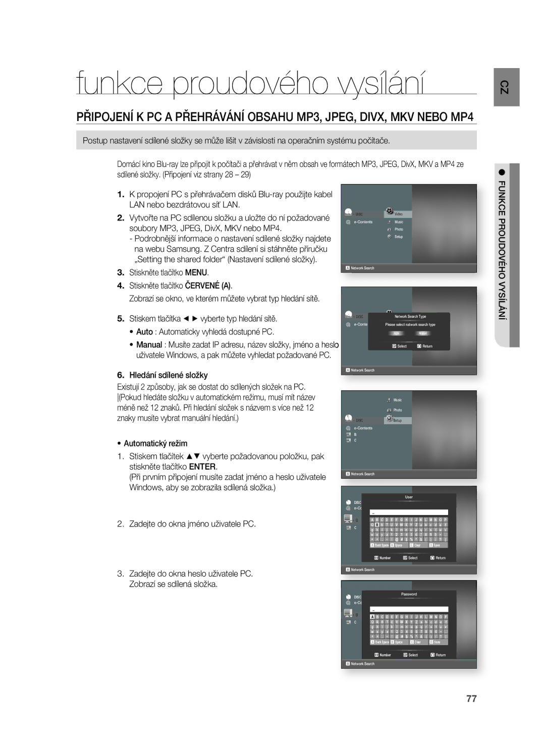 Samsung HT-BD8200T/EDC manual Funkce proudového vysílání 