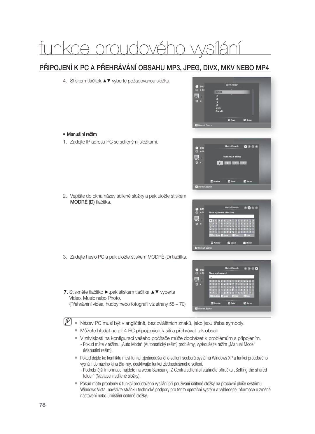 Samsung HT-BD8200T/EDC manual Funkce proudového vysílání, Stiskem tlačítek vyberte požadovanou složku 