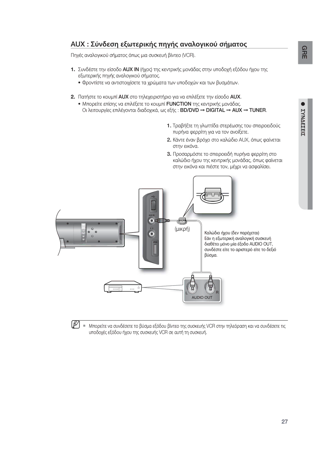 Samsung HT-BD8200T/EDC manual AUX Σύνδεση εξωτερικής πηγής αναλογικού σήματος, Μικρή 