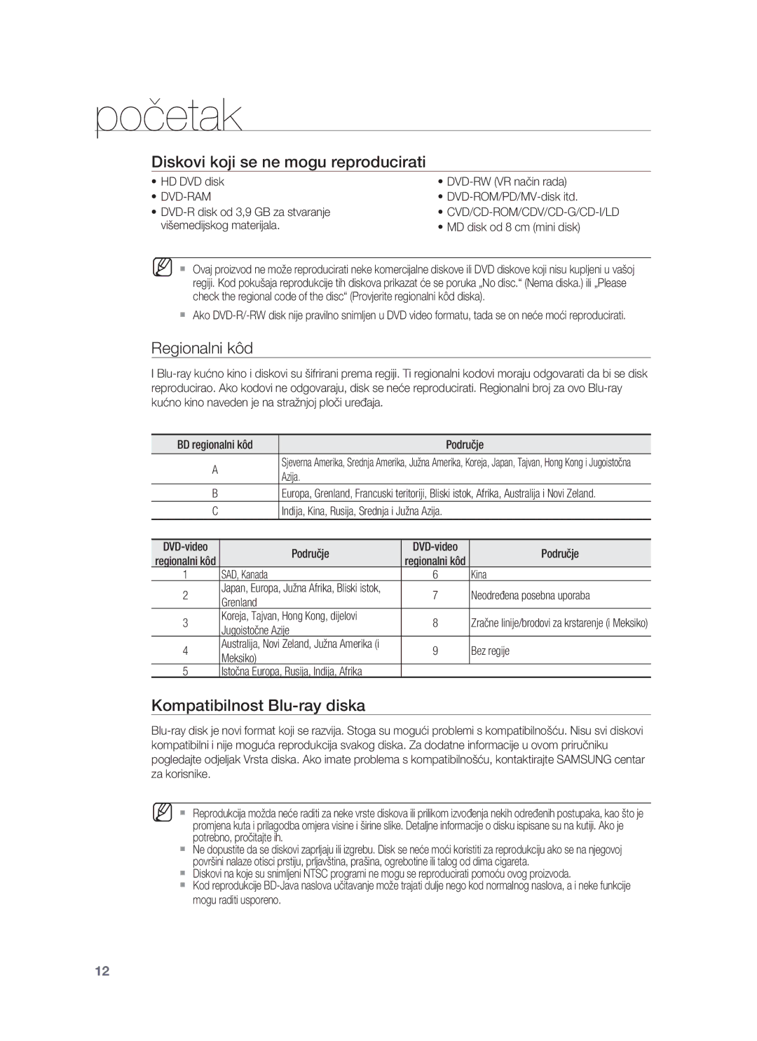 Samsung HT-BD8200T/EDC manual Diskovi koji se ne mogu reproducirati, Regionalni kôd, Kompatibilnost Blu-ray diska, Dvd-Ram 