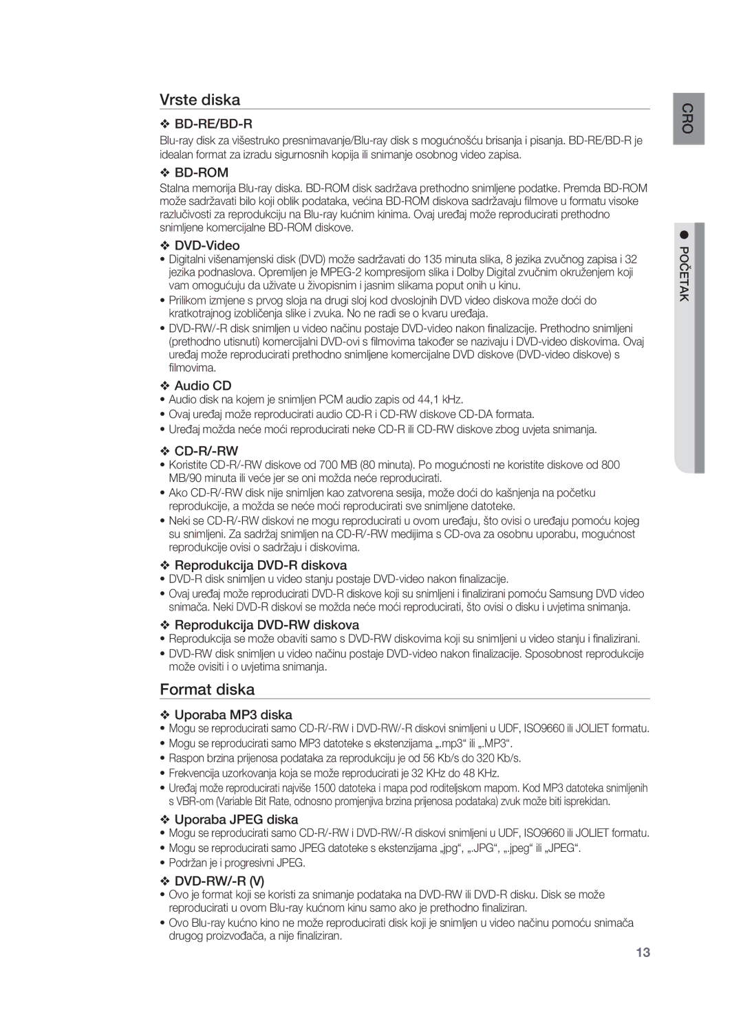 Samsung HT-BD8200T/EDC manual Vrste diska, Format diska 