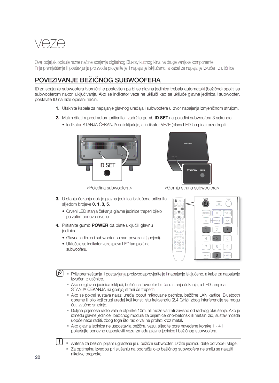 Samsung HT-BD8200T/EDC manual Veze, Povezivanje Bežičnog Subwoofera, Poleđina subwoofera 